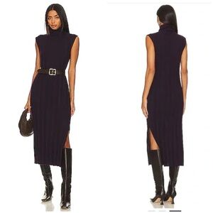 AUTUMN CASHMERE Panel Rib Turtleneck Dress Sleeveless Blackcurrant Women's Small